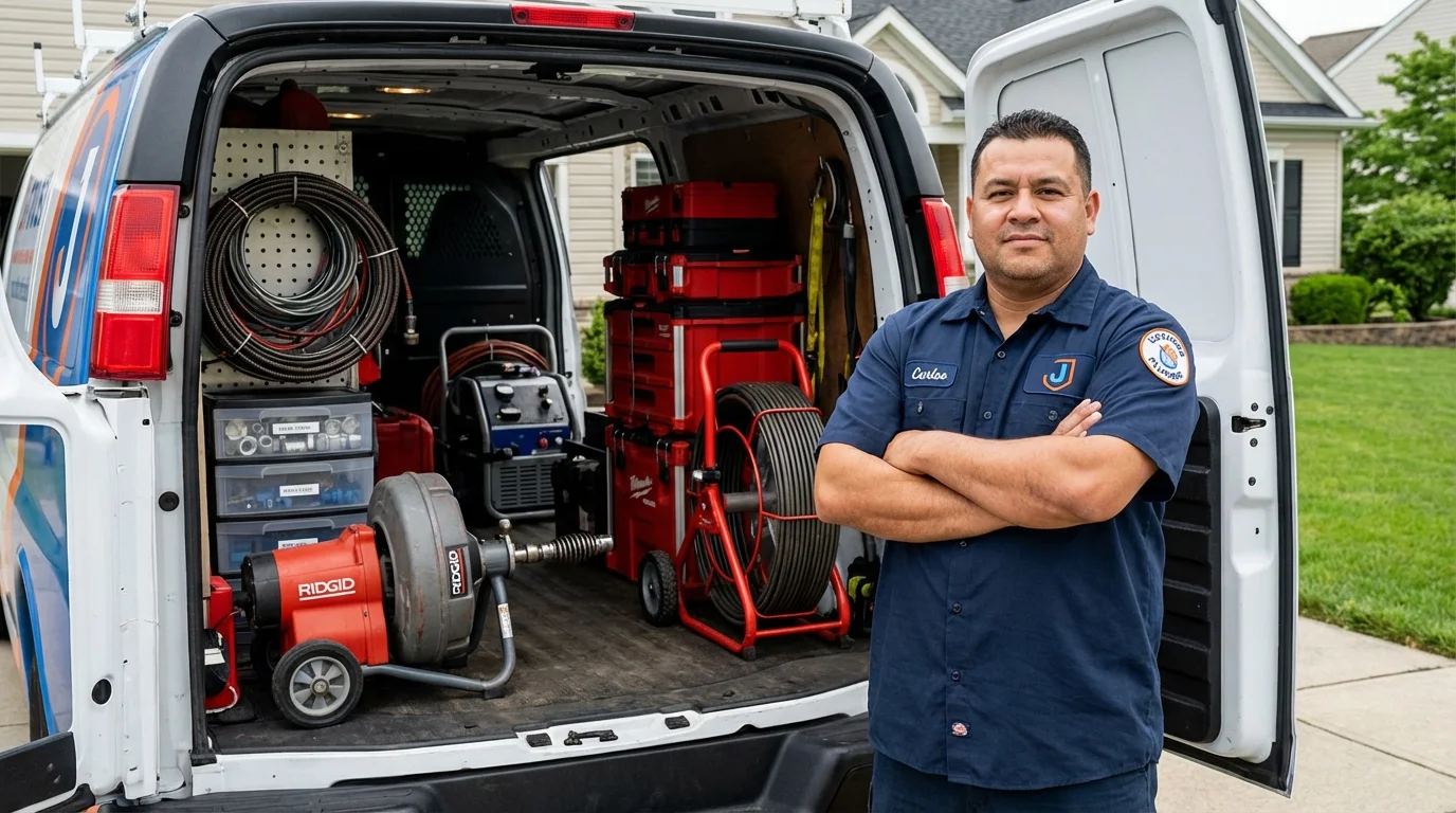 Professional drain cleaning equipment and Johns Plumbing LLC plumber in Mukwonago