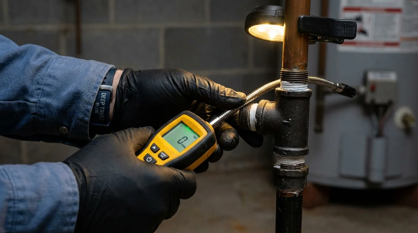 Gas leak detection with electronic sniffer by Johns Plumbing LLC in Mukwonago