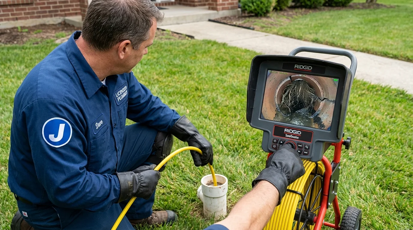 Sewer camera inspection being performed by Johns Plumbing LLC in Mukwonago