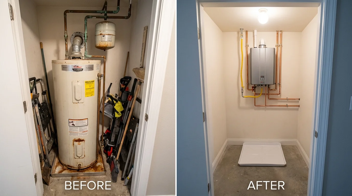 Tank water heater versus wall-mounted tankless unit comparison for Mukwonago, WI homeowners